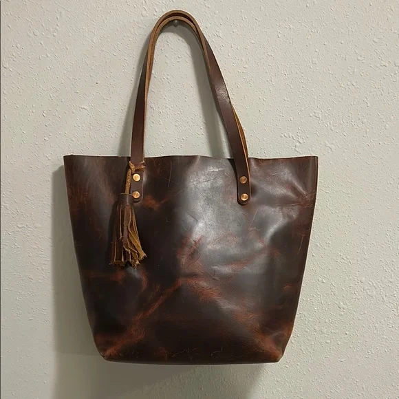KMM & Co Brown Leather Tote Bag Handcrafted Large - Picture 1 of 13